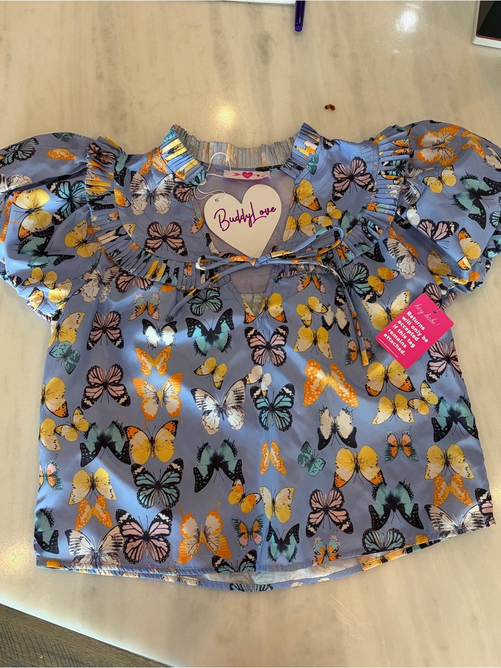 Buddy Love Lavender Butterfly Ruffle Sleeve Blouse